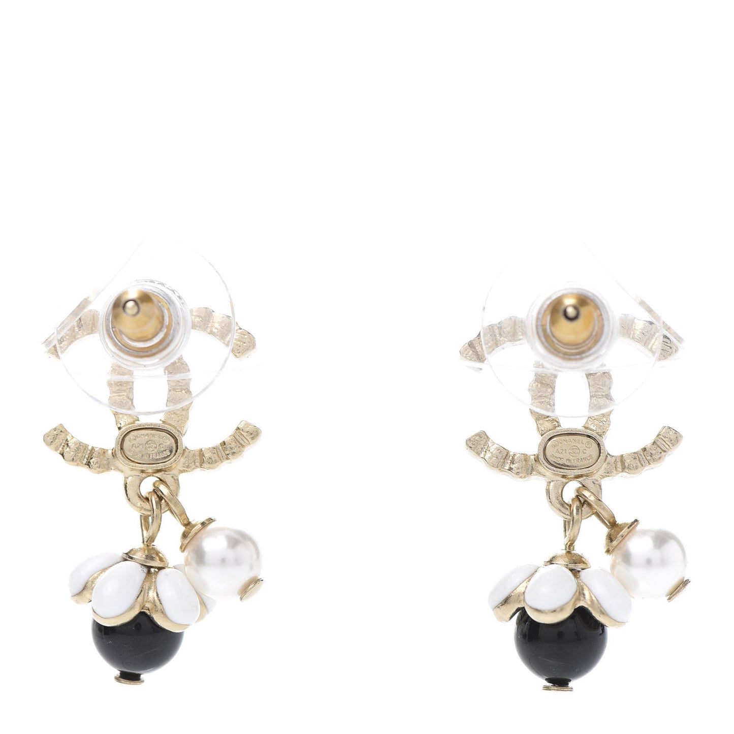 Crystal Bead Pearl CC Drop Earrings Gold White Black