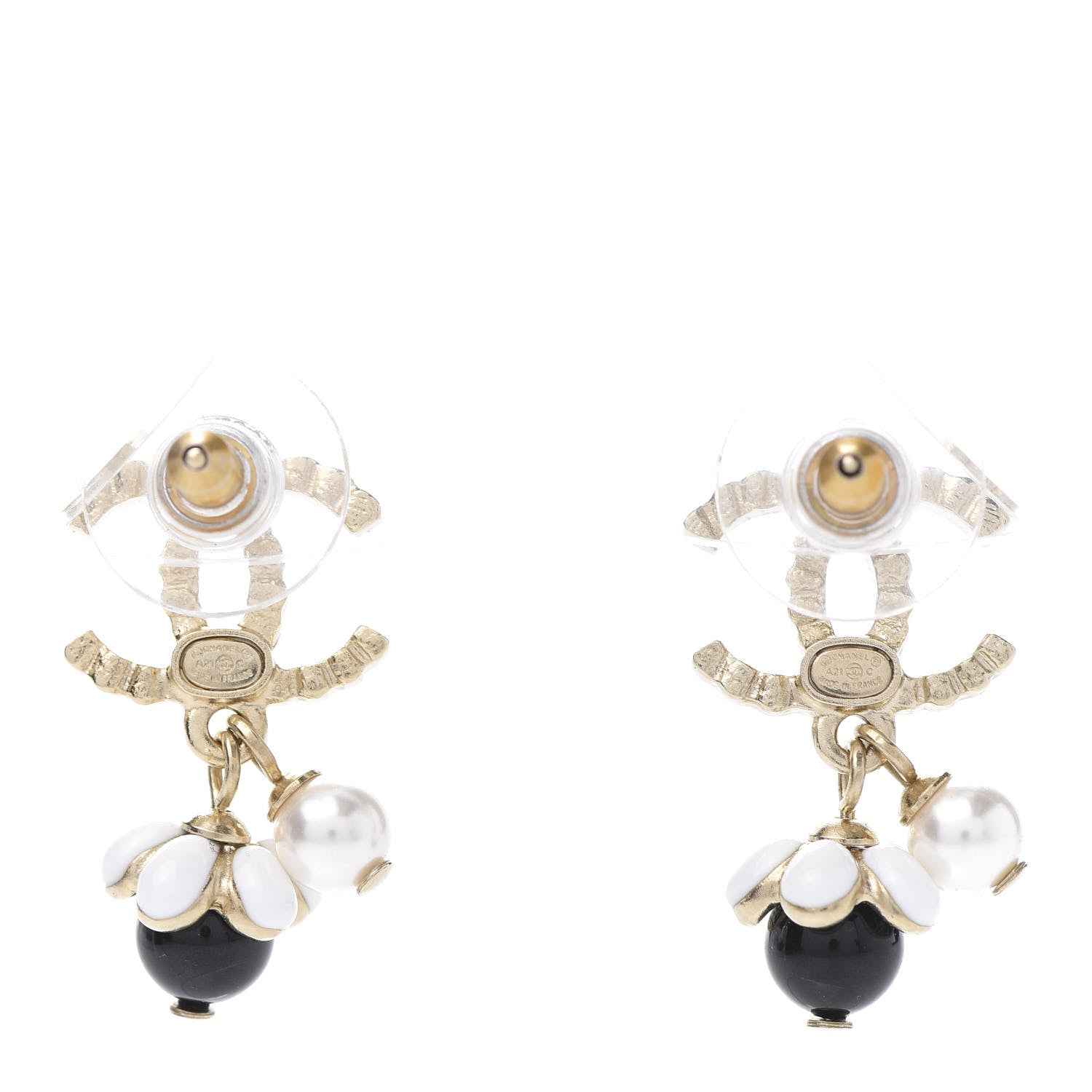Chanel Crystal Bead Pearl CC Drop Earrings Gold White Black 4 of 5