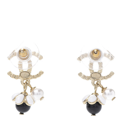 Chanel Crystal Bead Pearl CC Drop Earrings Gold White Black 4 of 5