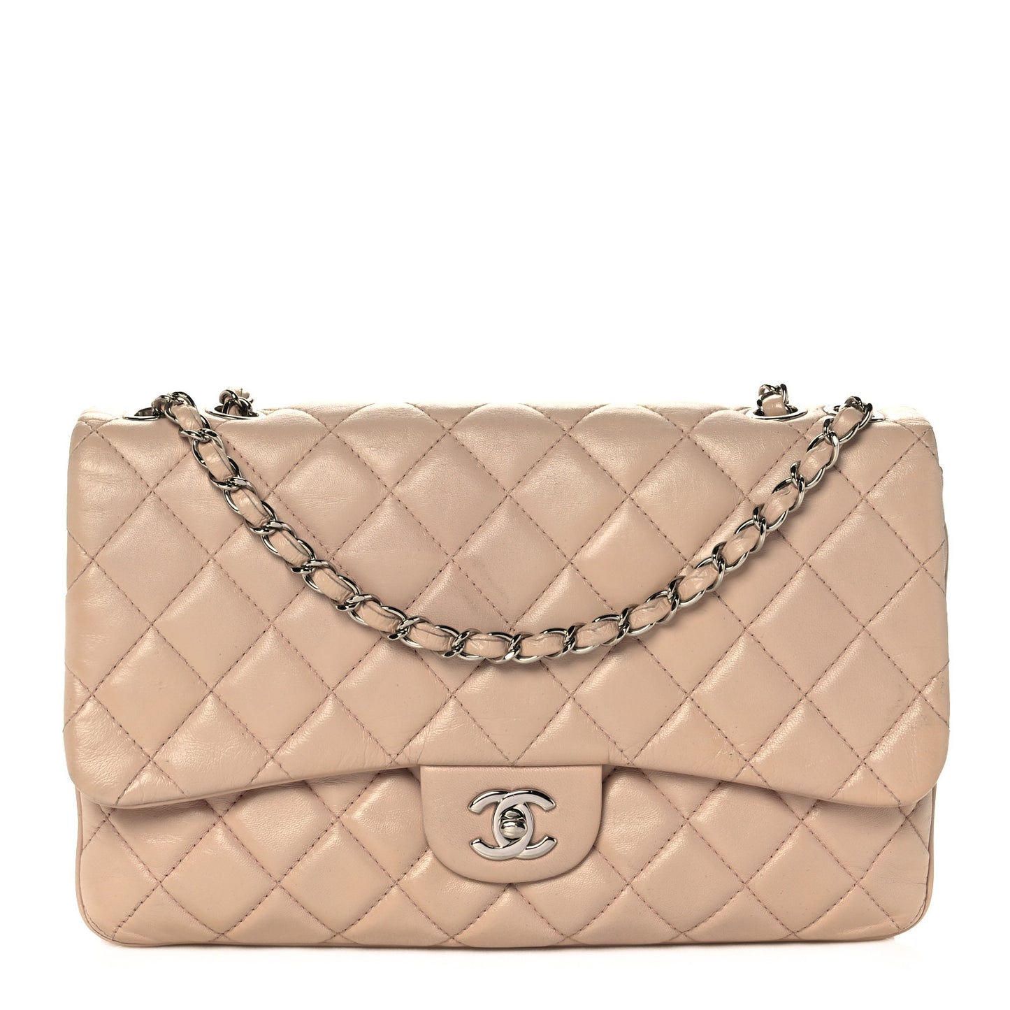 Lambskin Quilted 3 Jumbo Flap Light Pink