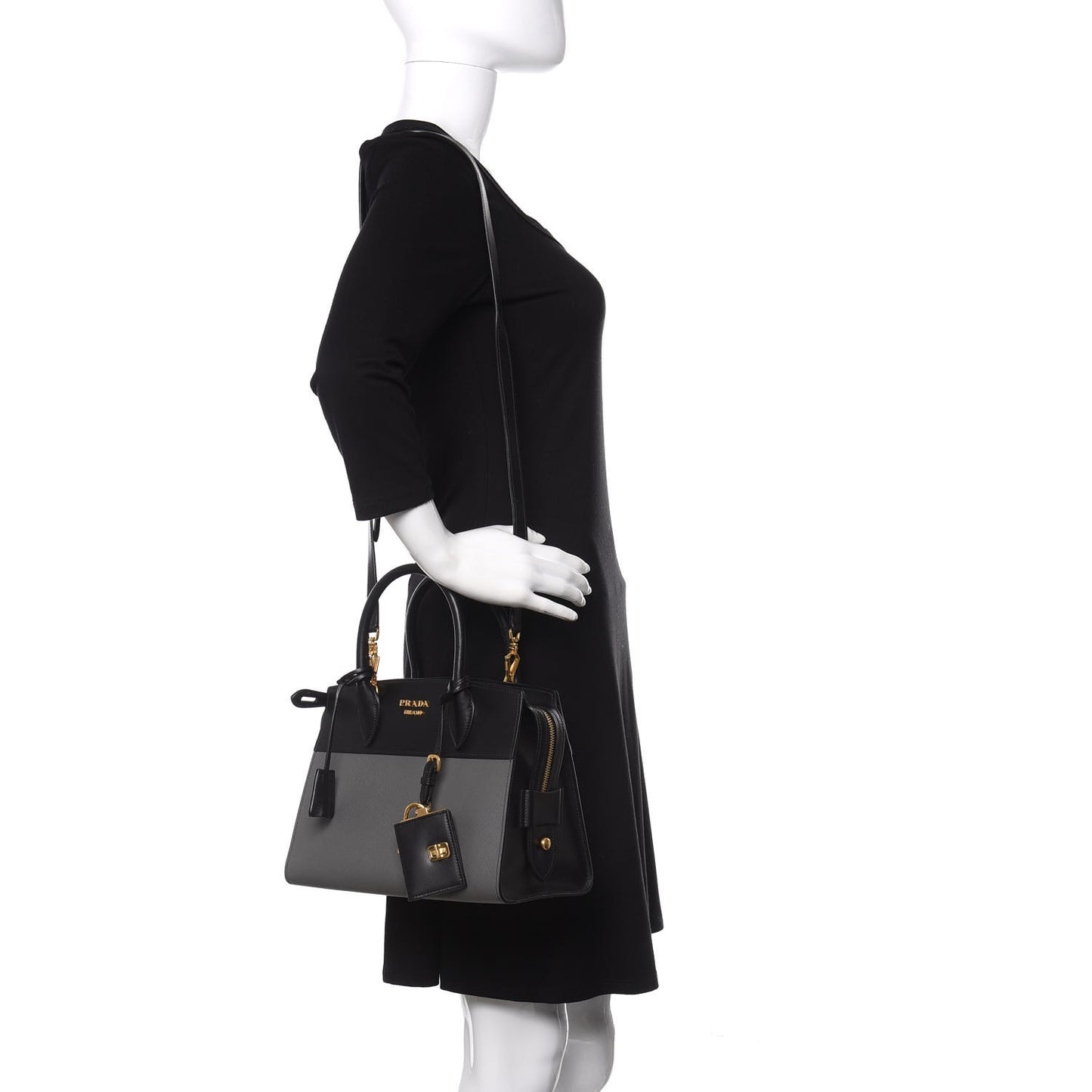 Saffiano City Calfskin Small Esplanade Tote Mercurio Black
