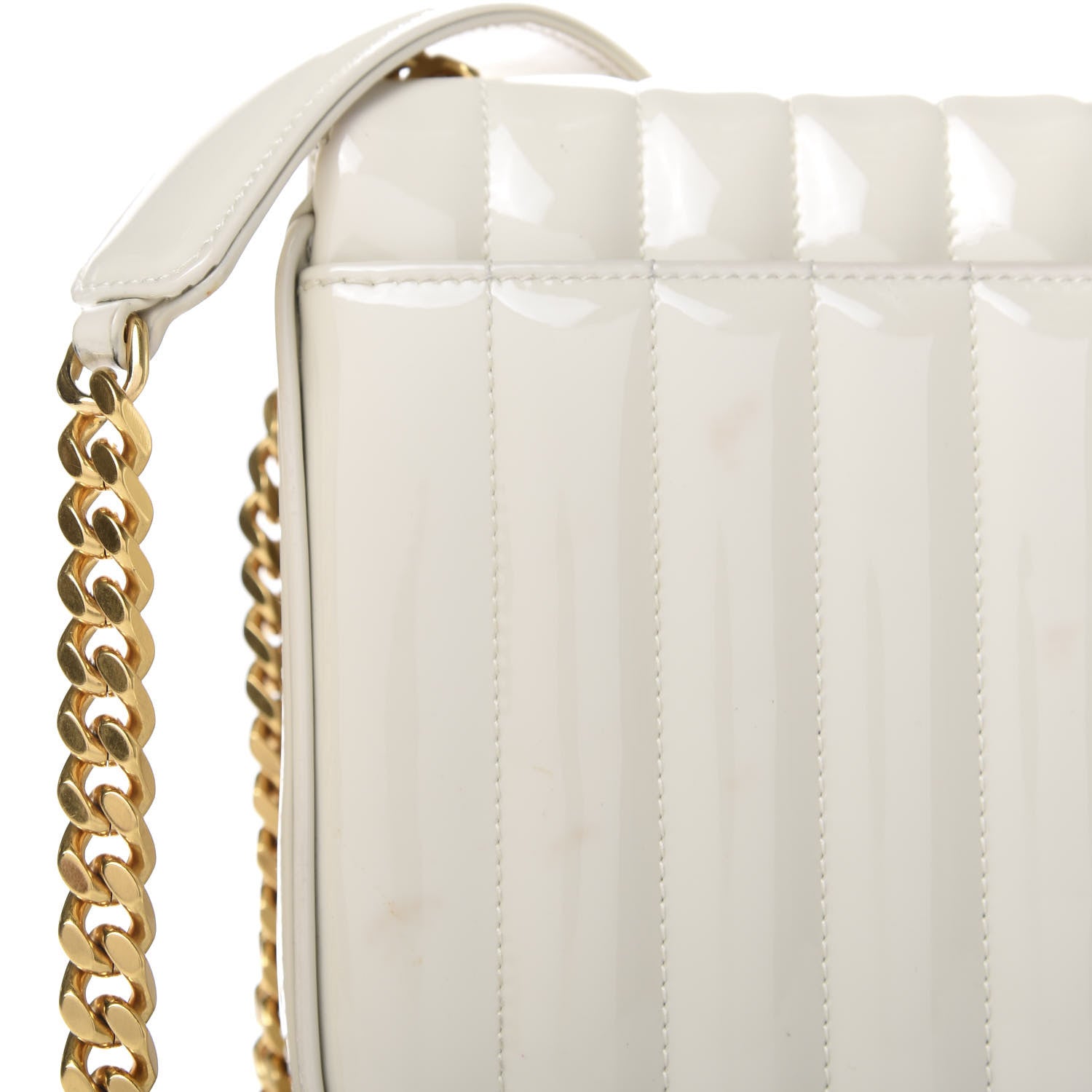 Saint Laurent Patent Calfskin Matelasse Monogram Medium Vicky Chain Bag White 11 of 12