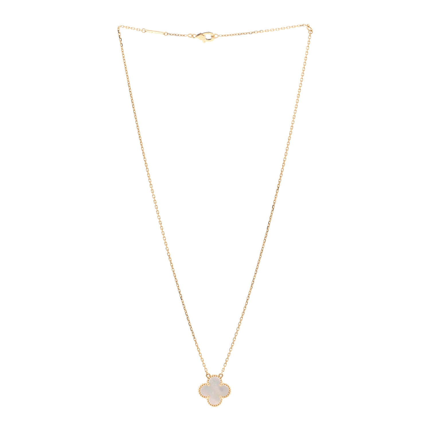 Van Cleef & Arpels 18K Yellow Gold Mother of Pearl Vintage Alhambra Pendant Necklace 3 of 6