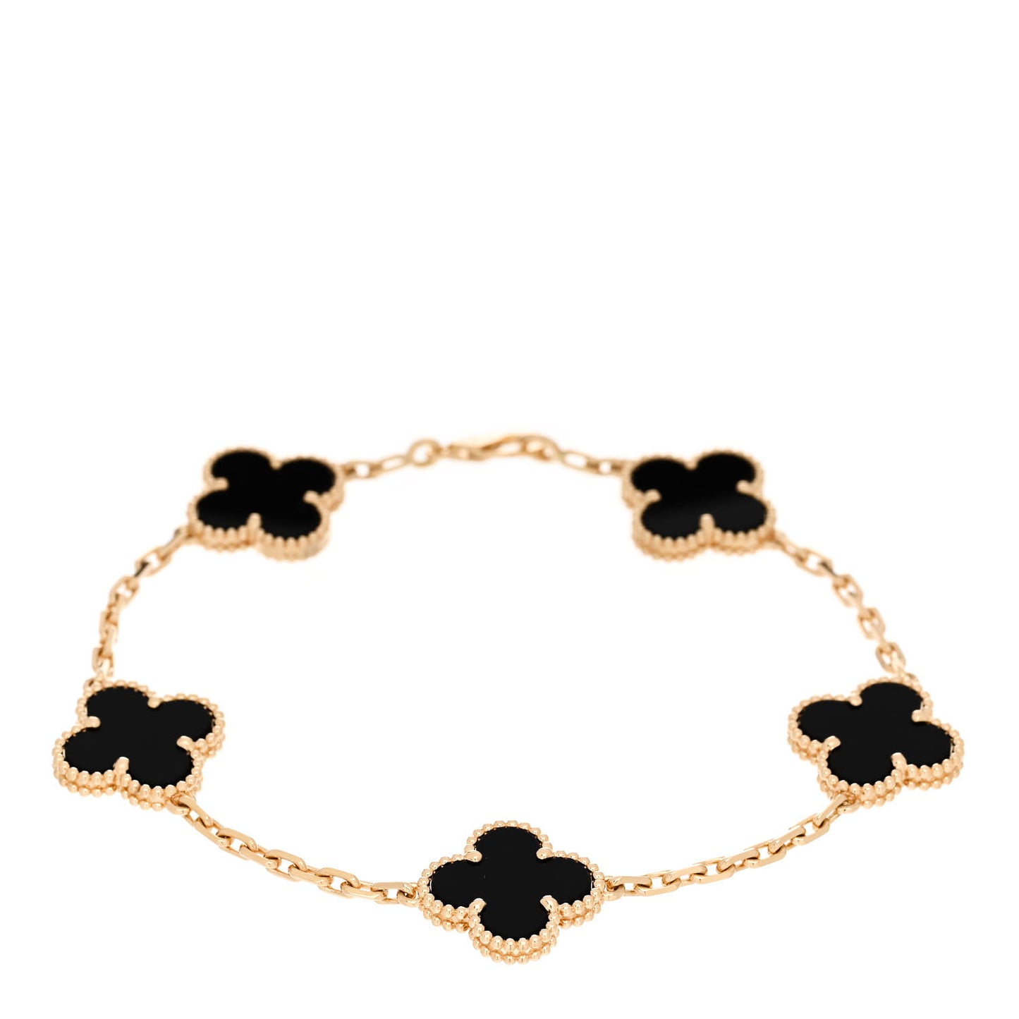 18K Yellow Gold Black Onyx 5 Motifs Vintage Alhambra Bracelet