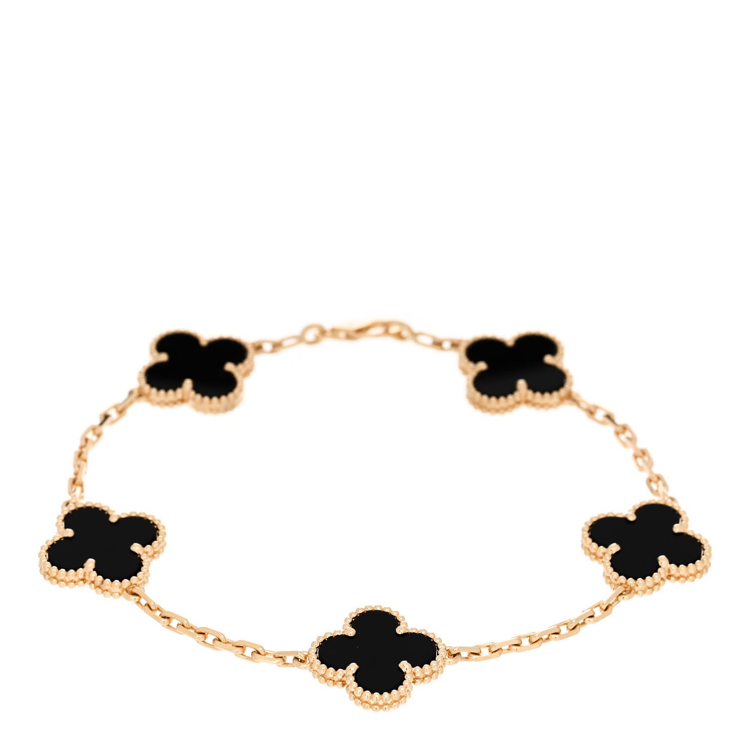 Van Cleef & Arpels 18K Yellow Gold Black Onyx 5 Motifs Vintage Alhambra Bracelet 1 of 5