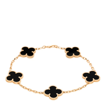 Van Cleef & Arpels 18K Yellow Gold Black Onyx 5 Motifs Vintage Alhambra Bracelet 1 of 5