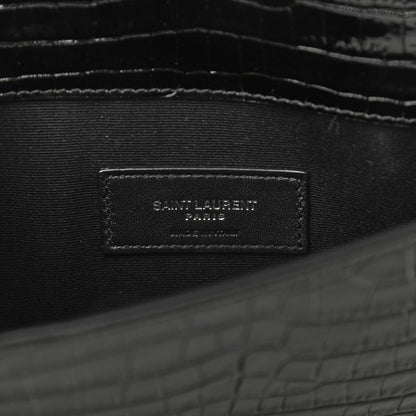 Saint Laurent Calfskin Crocodile Embossed Uptown Monogram Clutch Black 6 of 7