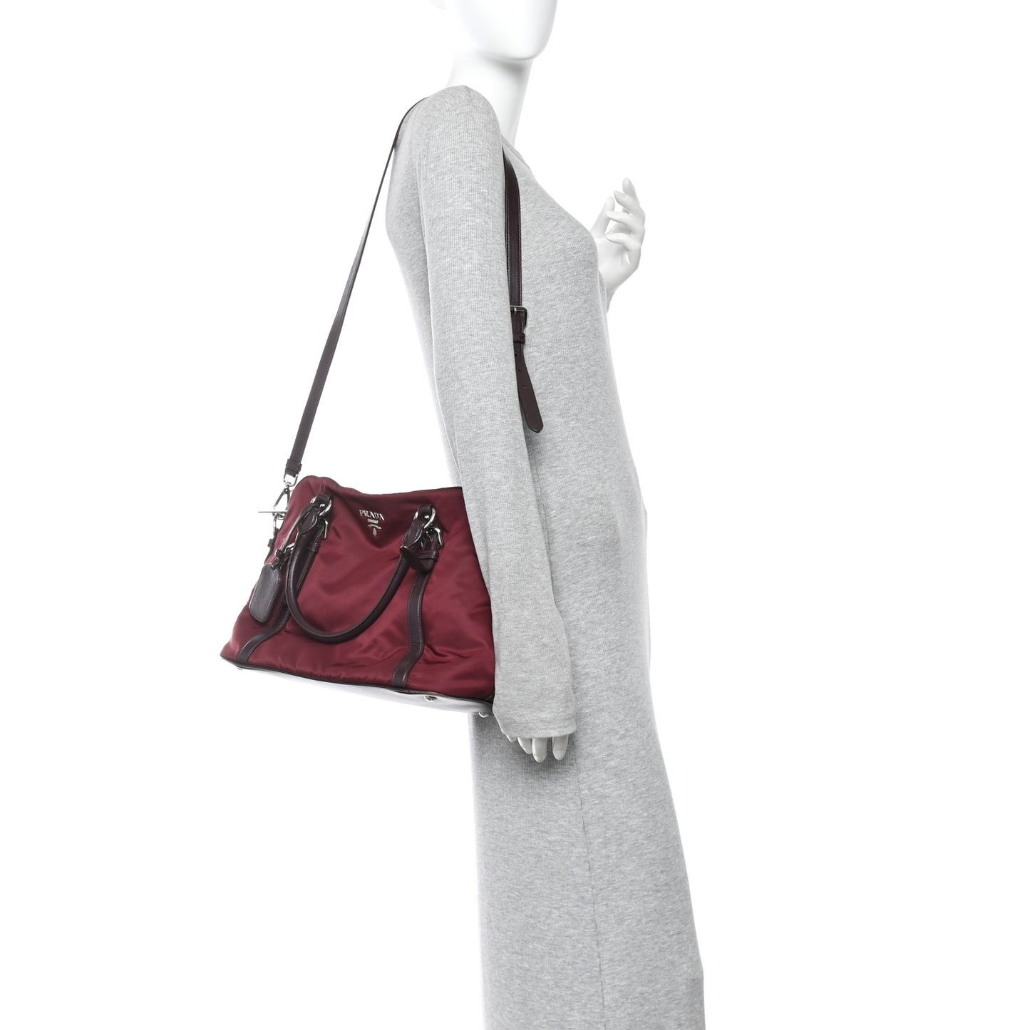 Nylon Tessuto Soft Calf Small Tote Granato