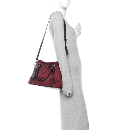 Prada Nylon Tessuto Soft Calf Small Tote Granato 2 of 11
