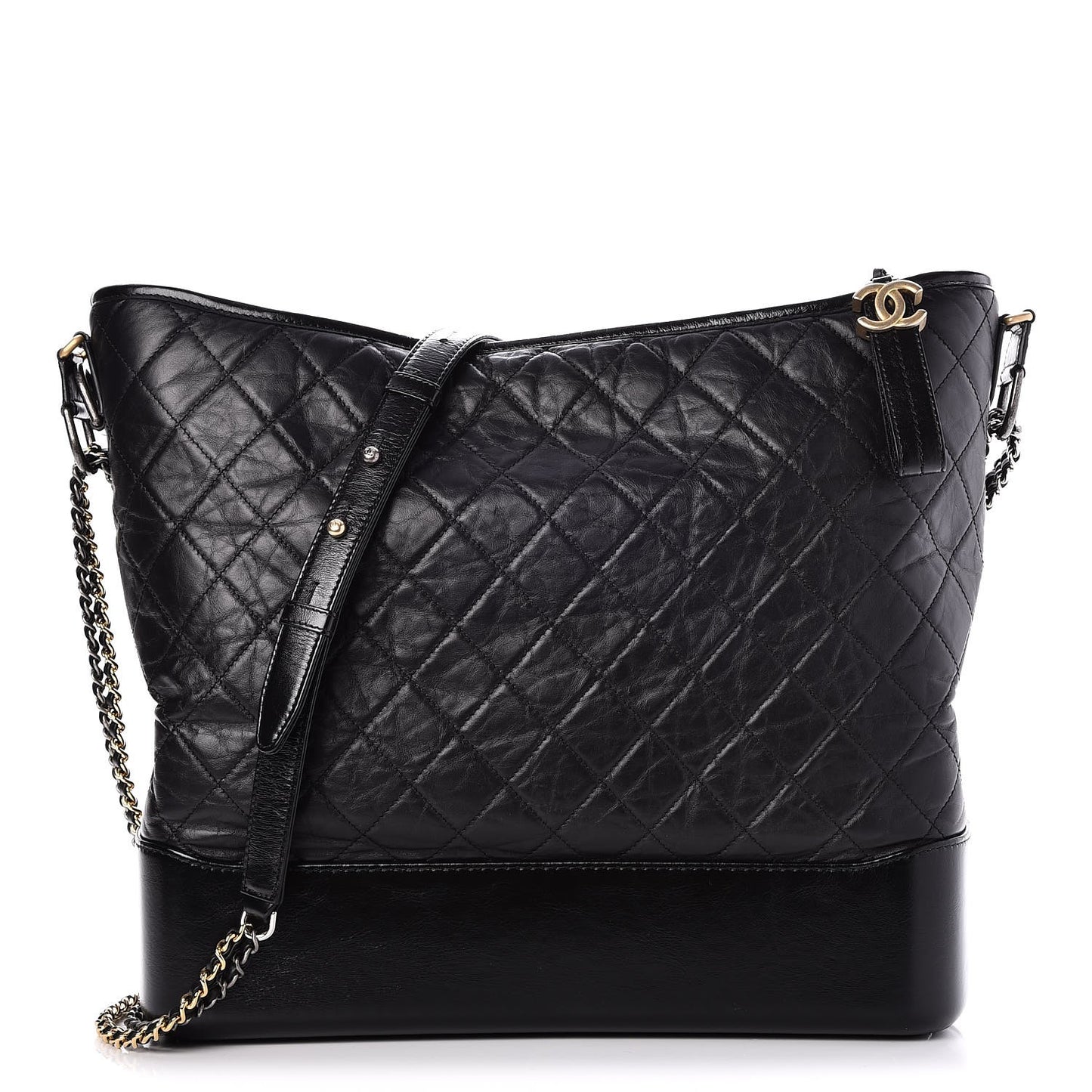 Aged Calfskin Quilted Large Gabrielle Hobo Black