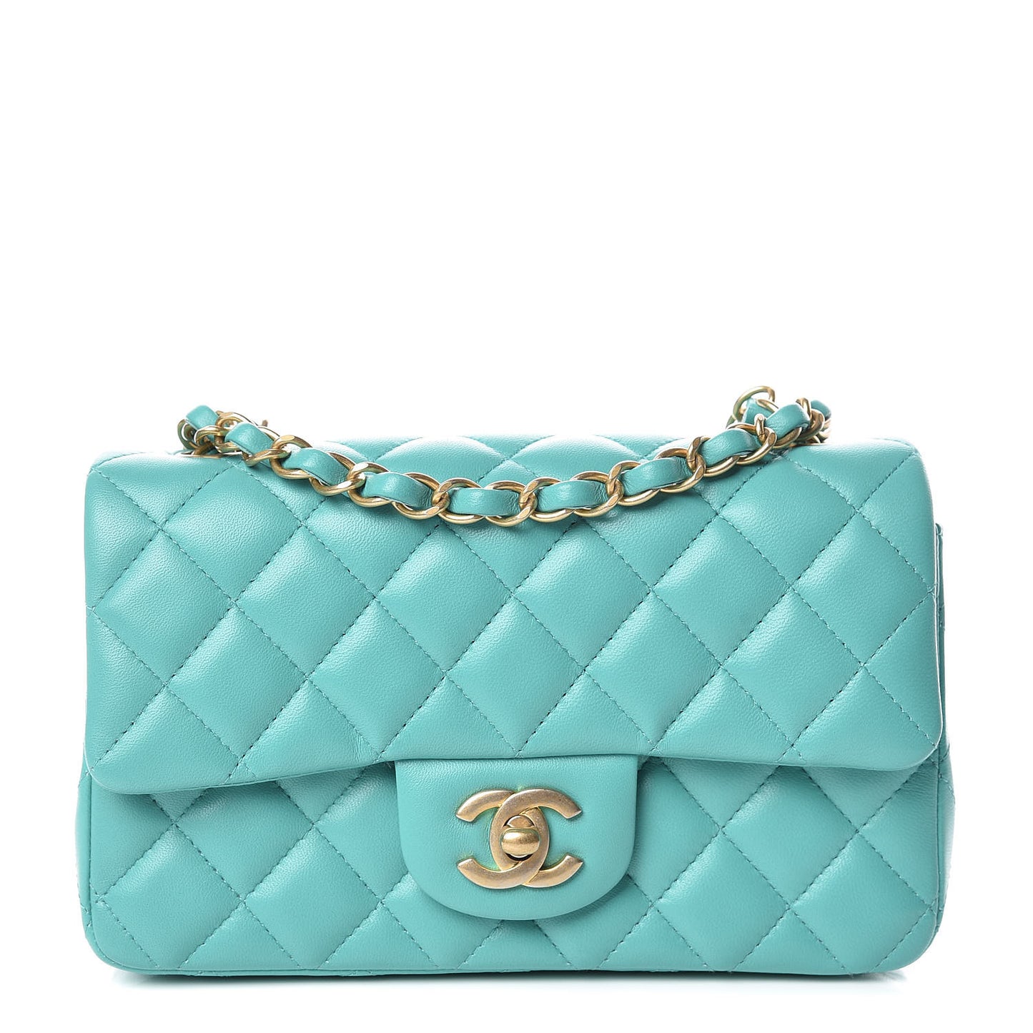 Lambskin Quilted Mini Rectangular Flap Green