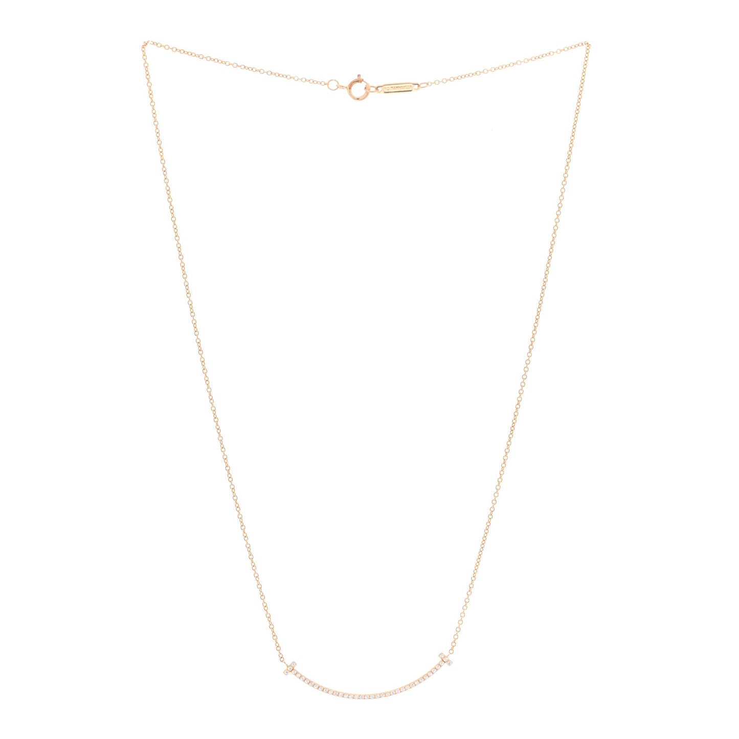18K Rose Gold Diamond Small T Smile Pendant Necklace