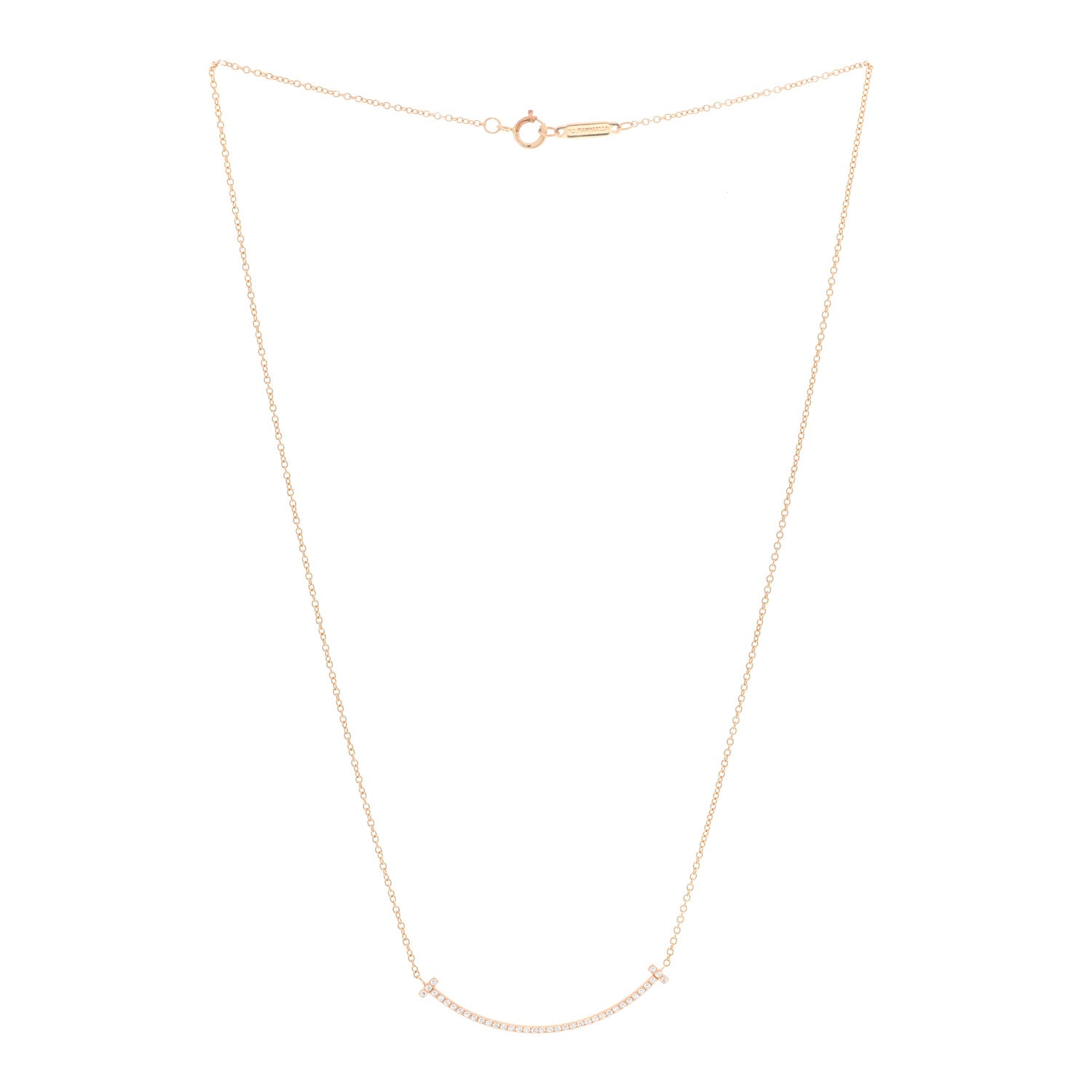 Tiffany 18K Rose Gold Diamond Small T Smile Pendant Necklace 2 of 6