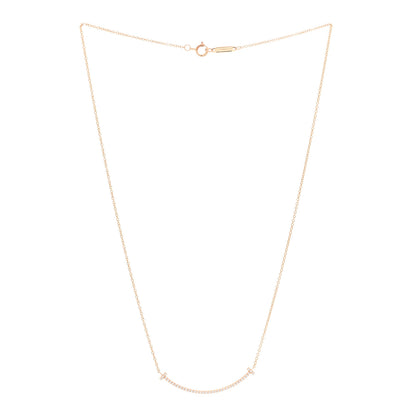 Tiffany 18K Rose Gold Diamond Small T Smile Pendant Necklace 2 of 6