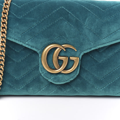 Gucci Velvet Matelasse GG Marmont Chain Wallet Pavone Cyan 9 of 9