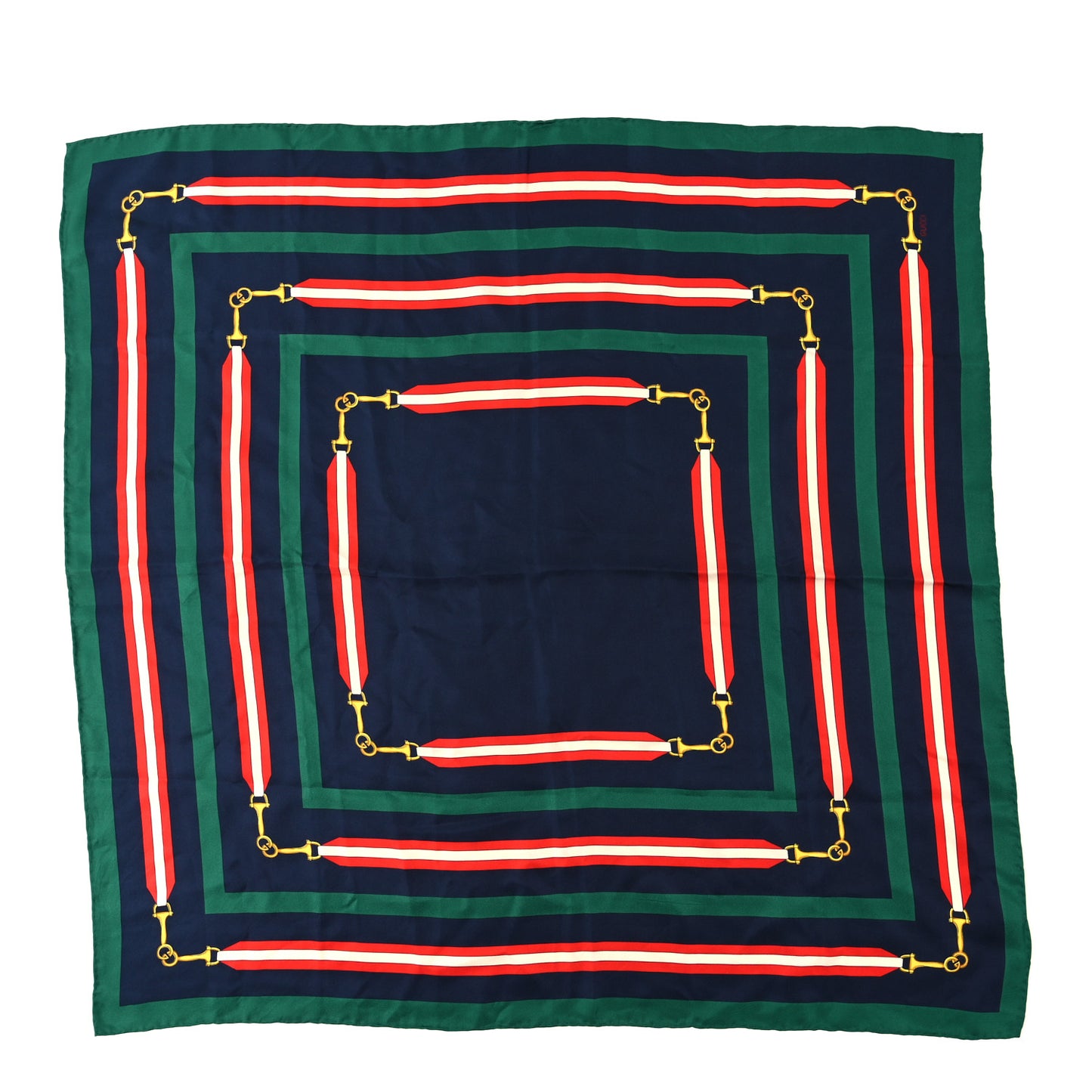 Silk Horsebit Stripe Scarf Red Green