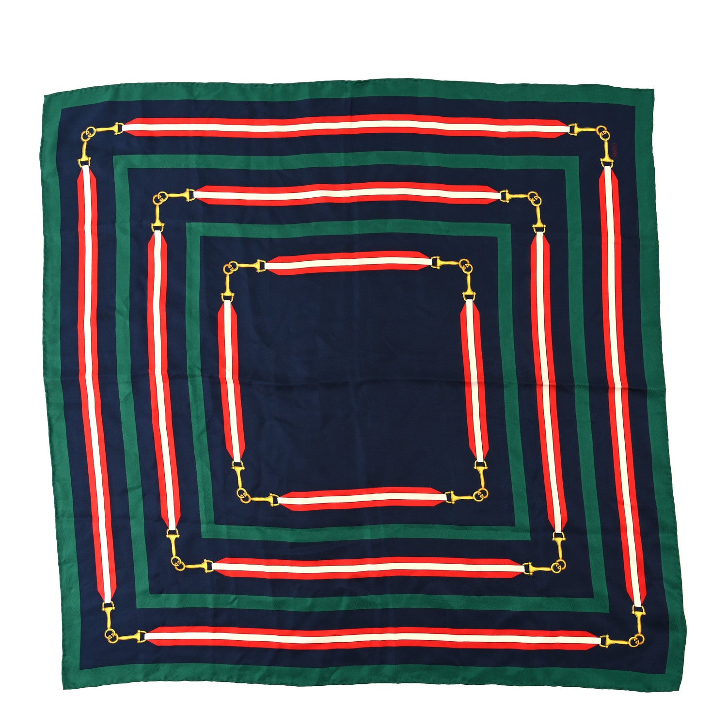 Gucci Silk Horsebit Stripe Scarf Red Green 1 of 4
