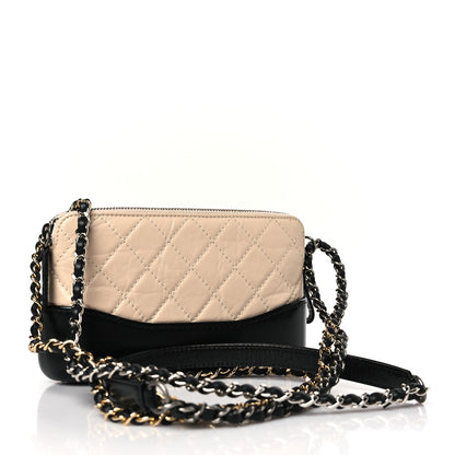 Chanel Aged Calfskin Quilted Small Gabrielle Clutch With Chain Beige Black 3 of 11