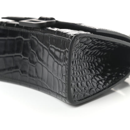 Balenciaga Shiny Calfskin Monochrome Crocodile Embossed Hourglass Top Handle Bag XS Black 8 of 8