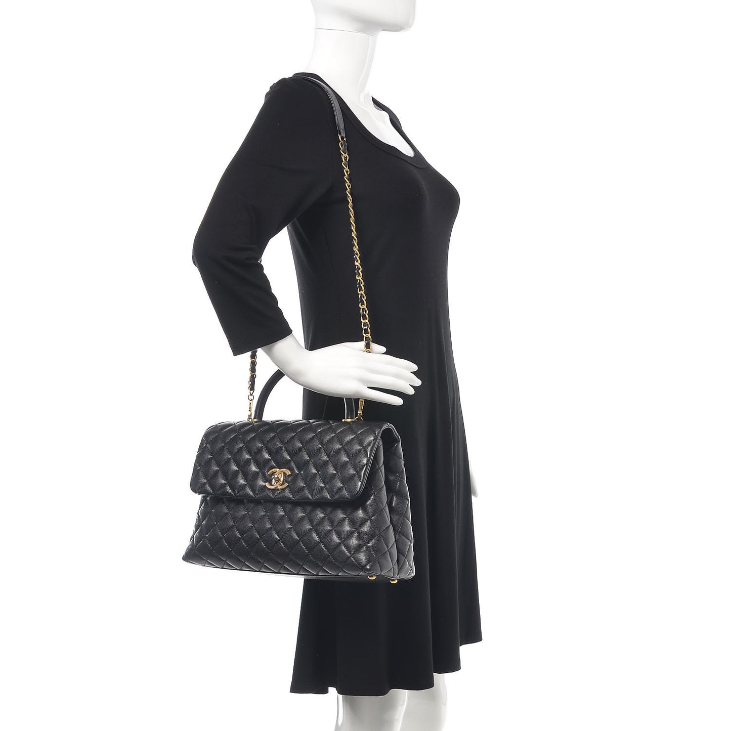 Caviar Quilted Medium Coco Handle Flap Black