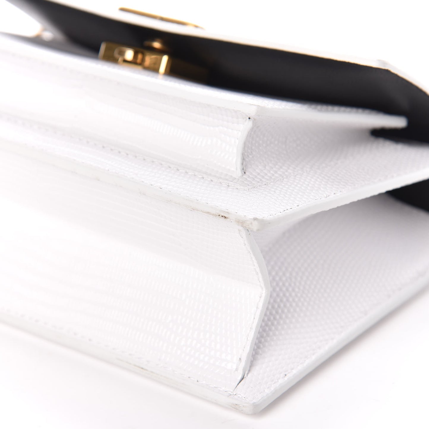 Patent Calfskin Lizard Embossed XS Sharp Top Handle Bag White