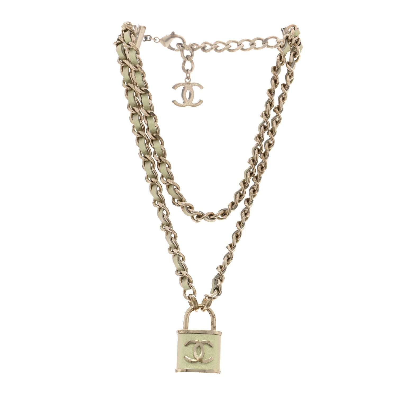 Chanel Metal Lambskin Lock Necklace Iridescent Green 3 of 6