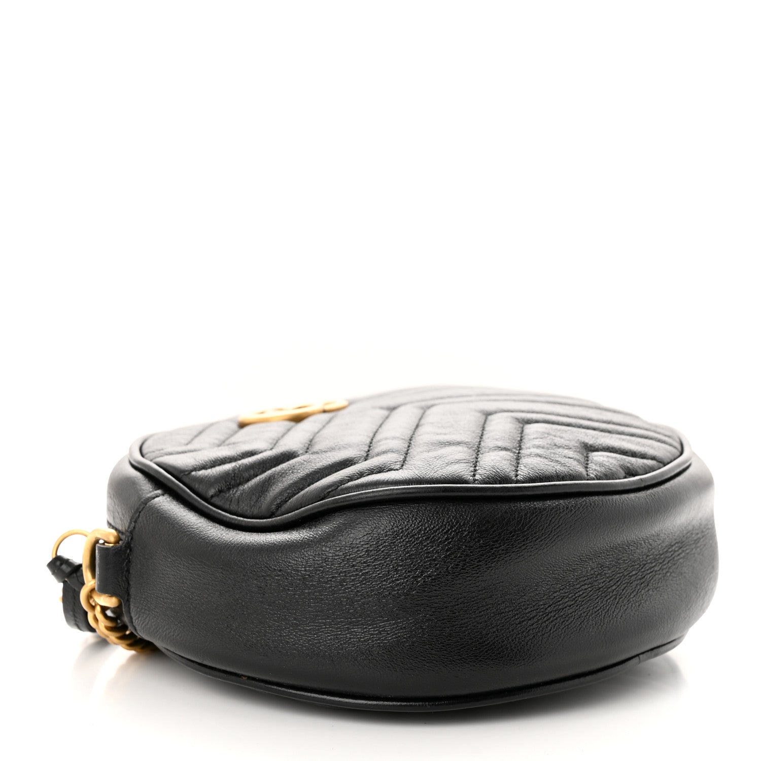 Gucci Azalea Calfskin Matelasse Heart Mini GG Marmont Round Shoulder Bag Black 4 of 11
