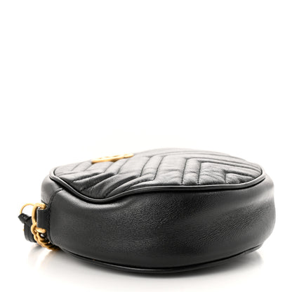 Gucci Azalea Calfskin Matelasse Heart Mini GG Marmont Round Shoulder Bag Black 4 of 11