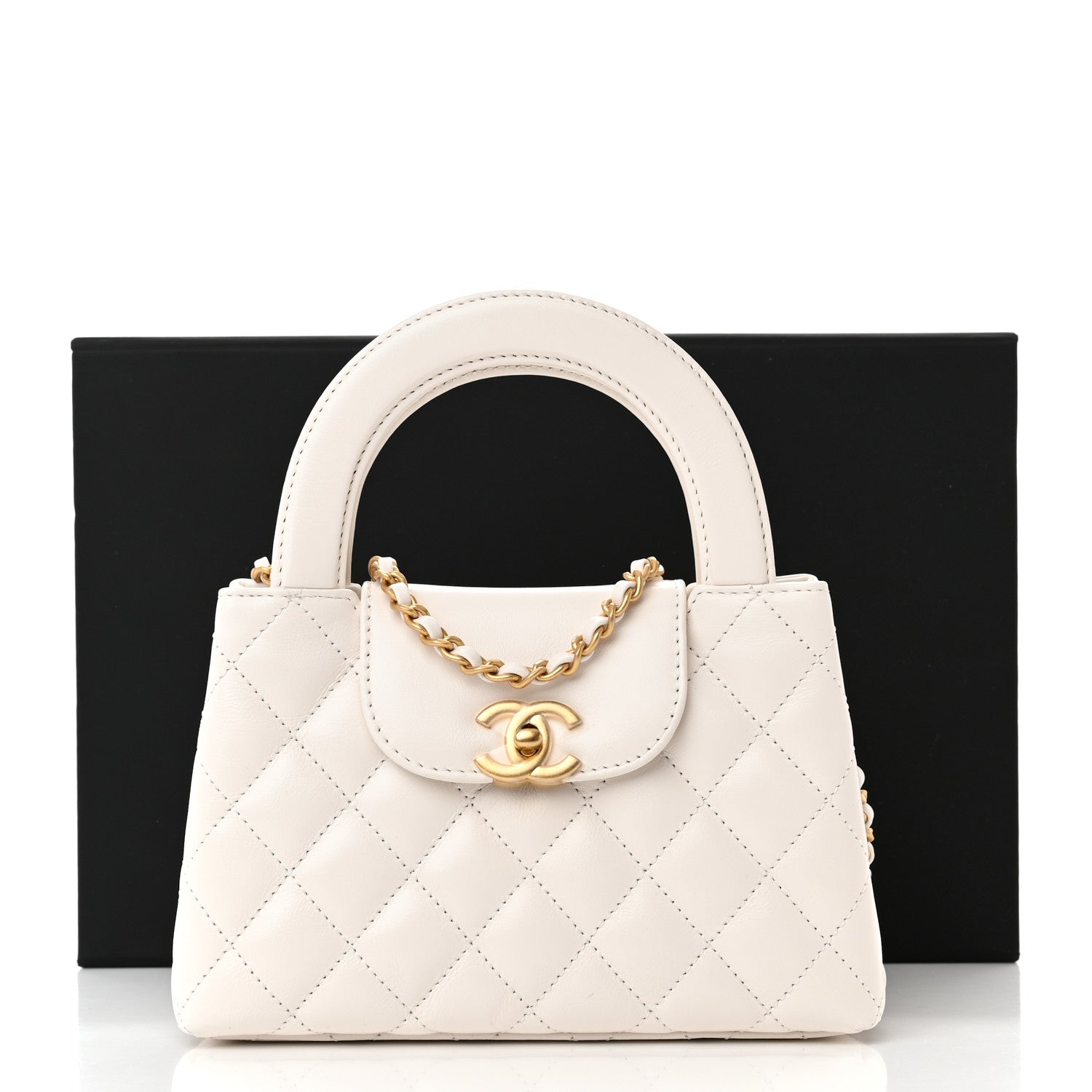 Chanel Shiny Aged Calfskin Quilted Nano Kelly Shopper White 11 of 11