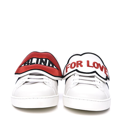 Gucci Calfskin Ayers Blind For Love Embroidered Womens Ace Sneakers 35.5 White 2 of 9