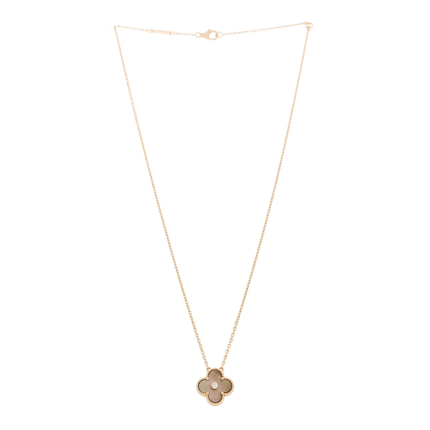 Van Cleef & Arpels 18K Rose Gold Diamond Grey Mother of Pearl Vintage Alhambra Pendant Necklace 3 of 6