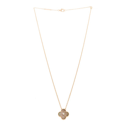 Van Cleef & Arpels 18K Rose Gold Diamond Grey Mother of Pearl Vintage Alhambra Pendant Necklace 3 of 6