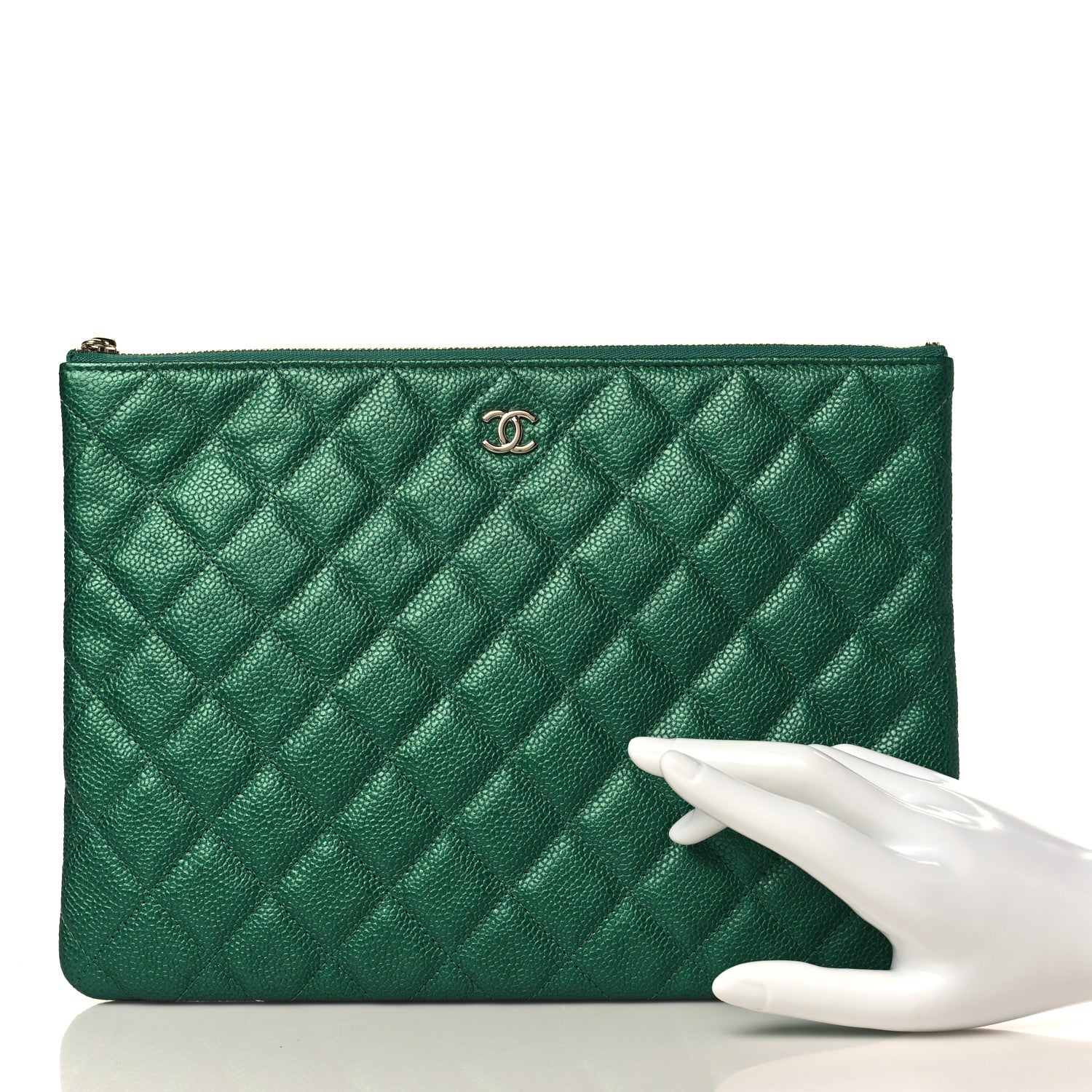 Chanel Metallic Caviar Quilted Medium Cosmetic Case Green 2 of 8