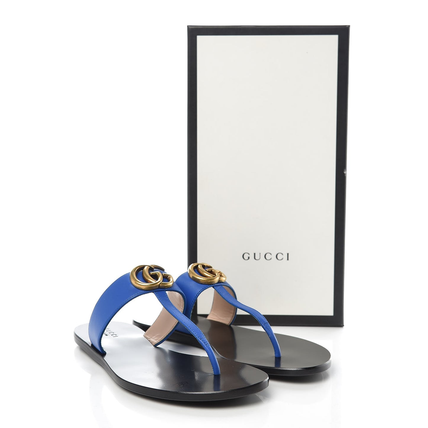 Calfskin Double G Thong Sandals 37 Shiny Electric Blue