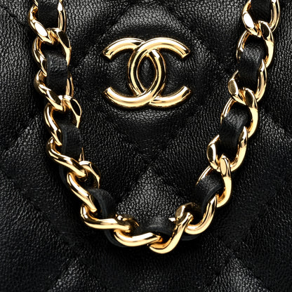 Chanel Lambskin Quilted Trio Kiss Lock Clutch With Chain Black 10 of 12