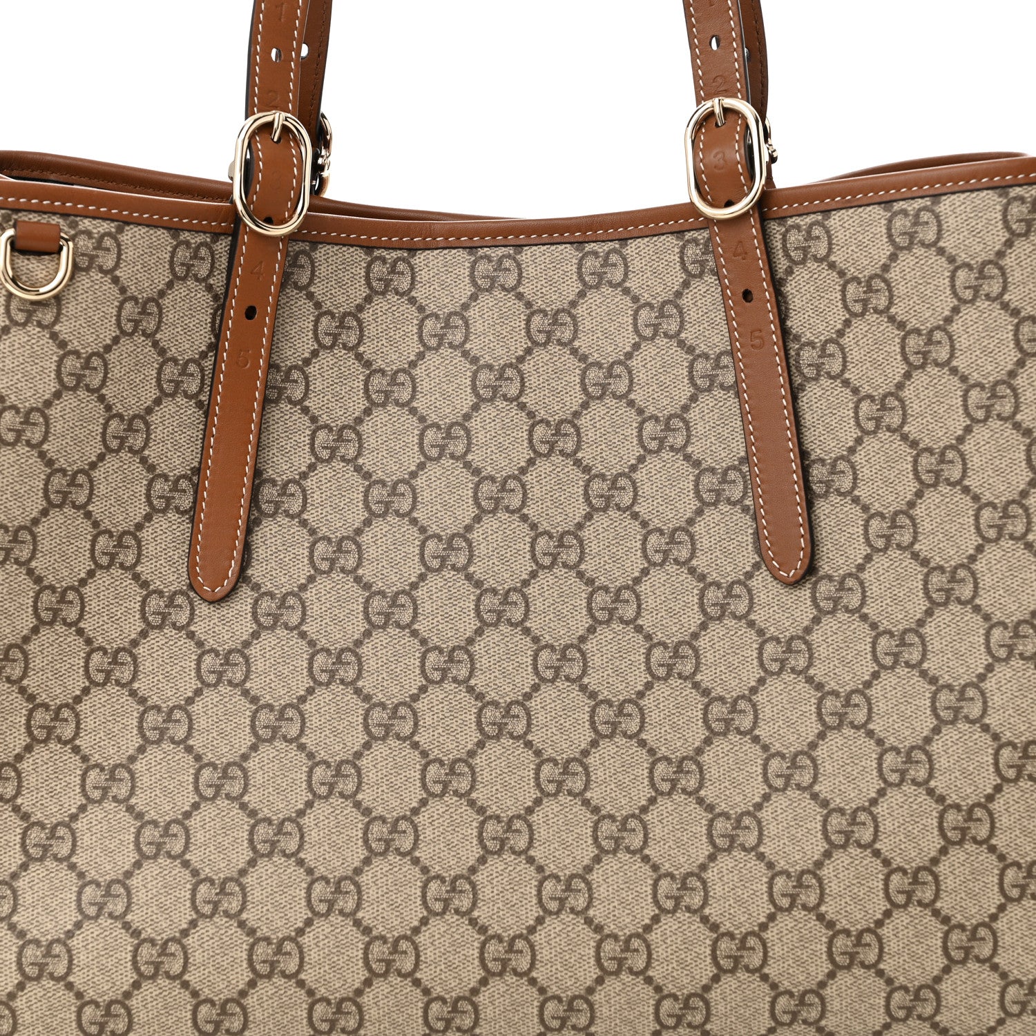 Gucci GG Supreme Monogram Emblem Large Tote Bag Beige Dark Brown