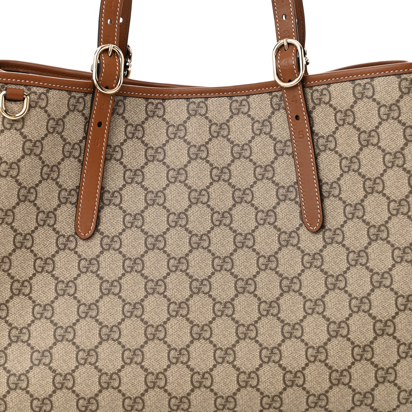 GG Supreme Monogram Emblem Large Tote Bag Beige Dark Brown