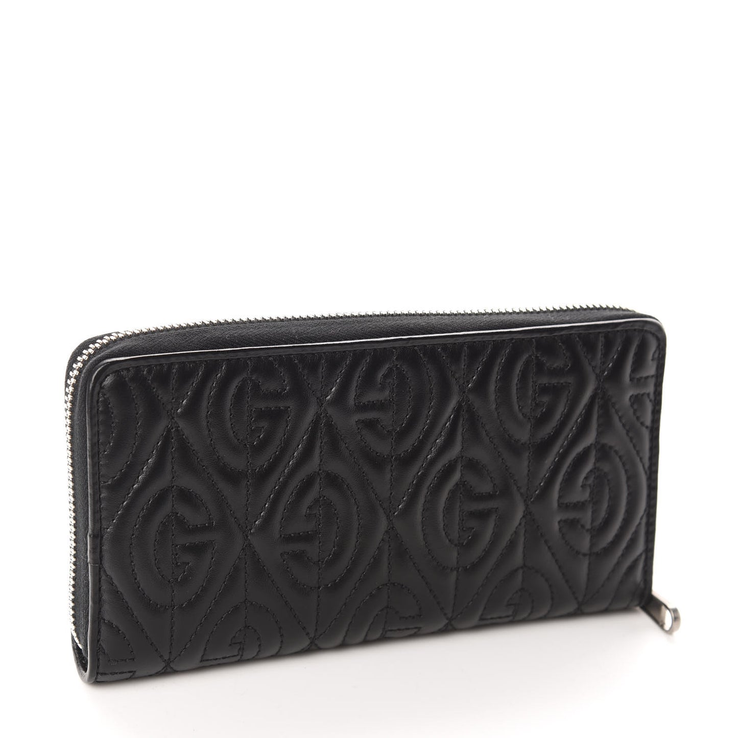 Calfskin G Rhombus Quilted Zip Around Wallet Black