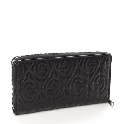 Gucci Calfskin G Rhombus Quilted Zip Around Wallet Black 3 of 8