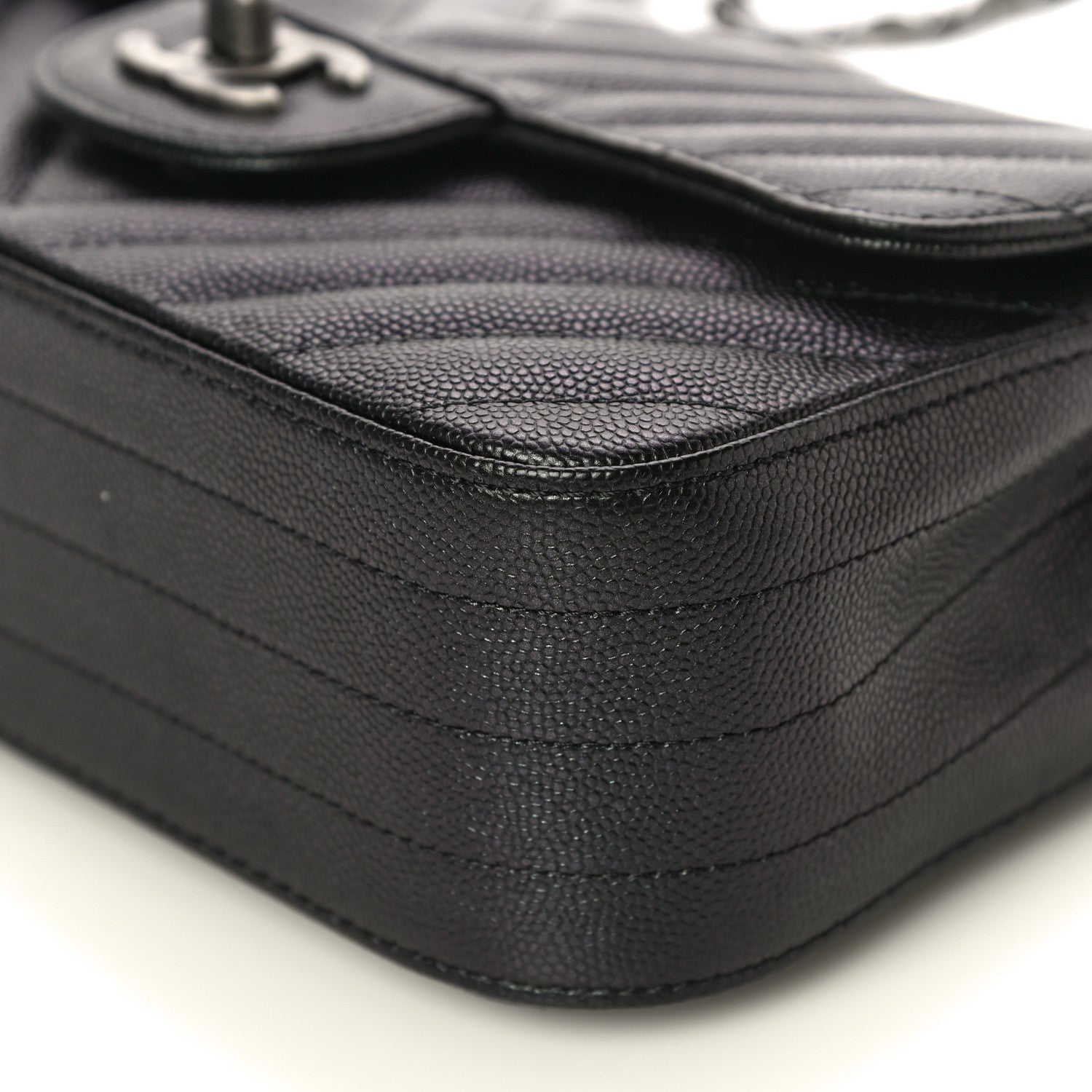 Chanel Iridescent Caviar Chevron Quilted Mini Rectangular Flap Black 9 of 10