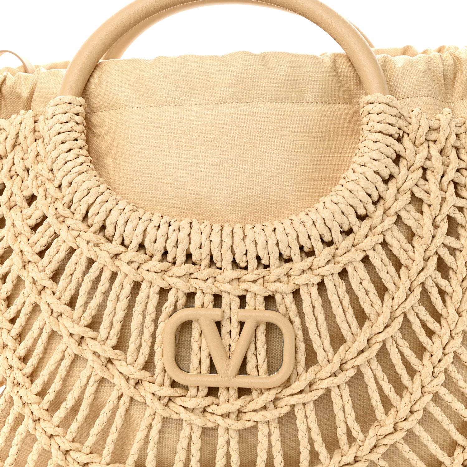 Valentino Garavani Raffia Calfskin Vlogo AllKnots Shopping Tote Natural 8 of 10