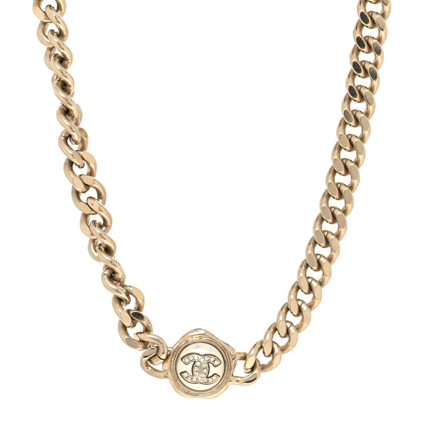 Pearl Crystal CC Chain Choker Necklace Gold