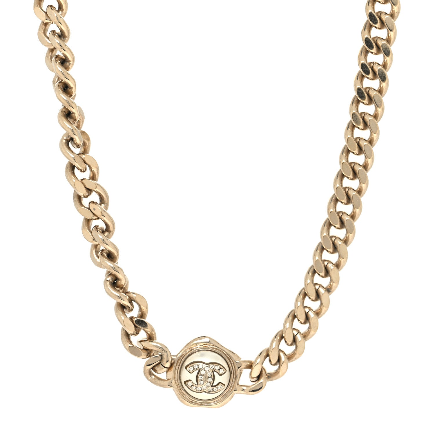 Chanel Pearl Crystal CC Chain Choker Necklace Gold 2 of 5