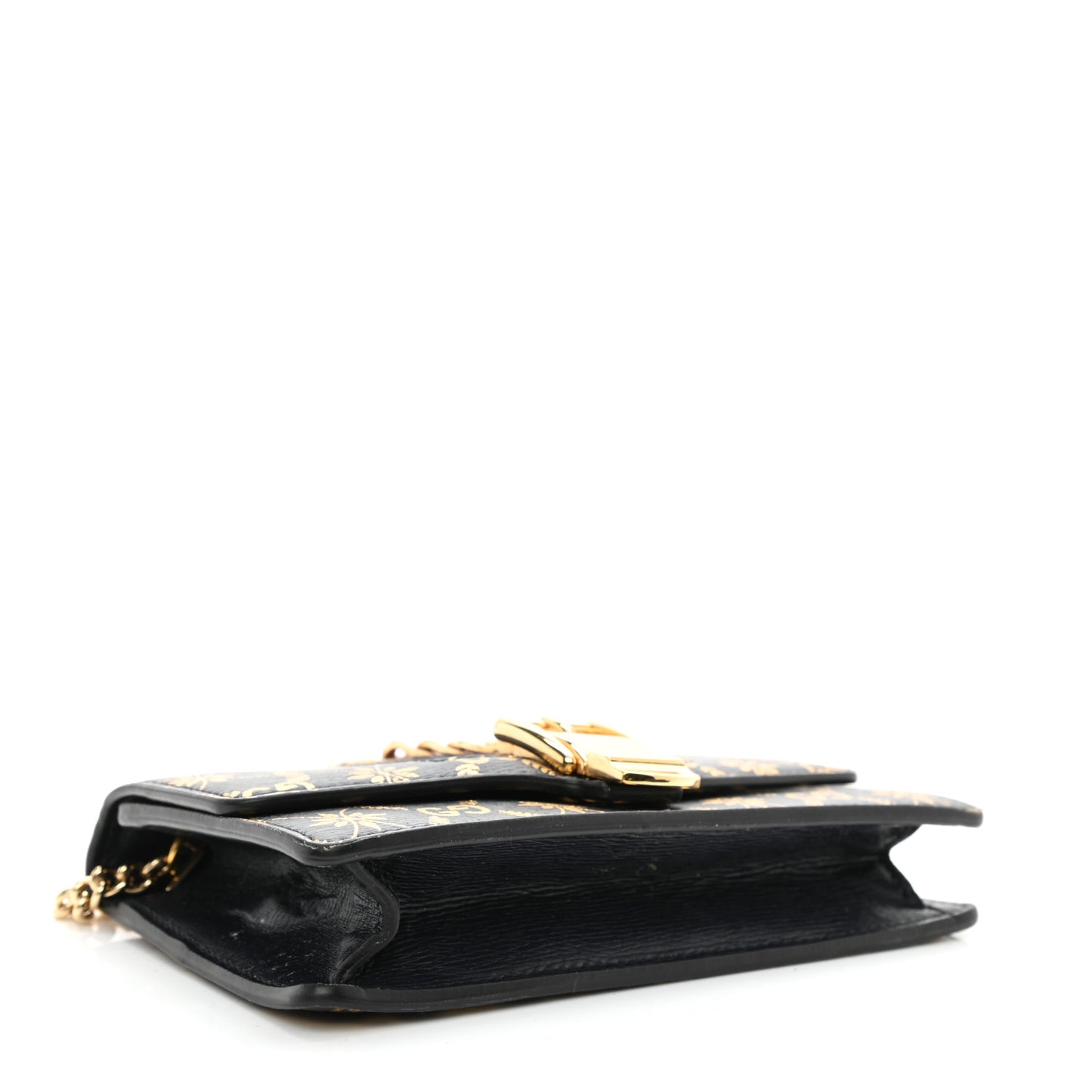 Textured Calfskin Super Mini Sylvie Chain Shoulder Bag Navy Gold