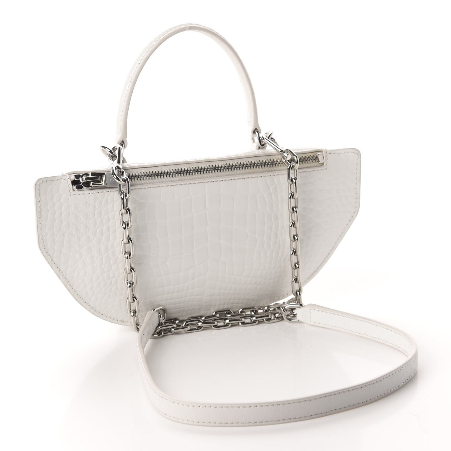 Crocodile Embossed Patent Mini Top Handle Attica Belt Bag White
