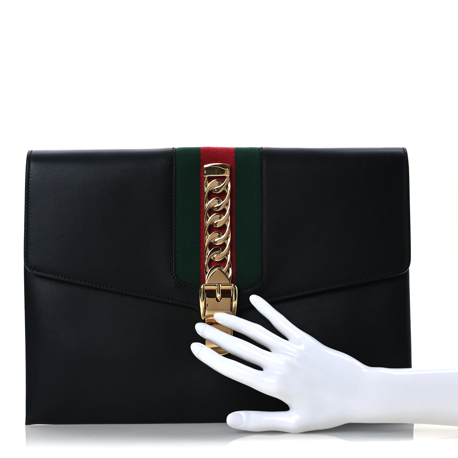 Gucci Calfskin Maxi Sylvie Clutch Black 2 of 7
