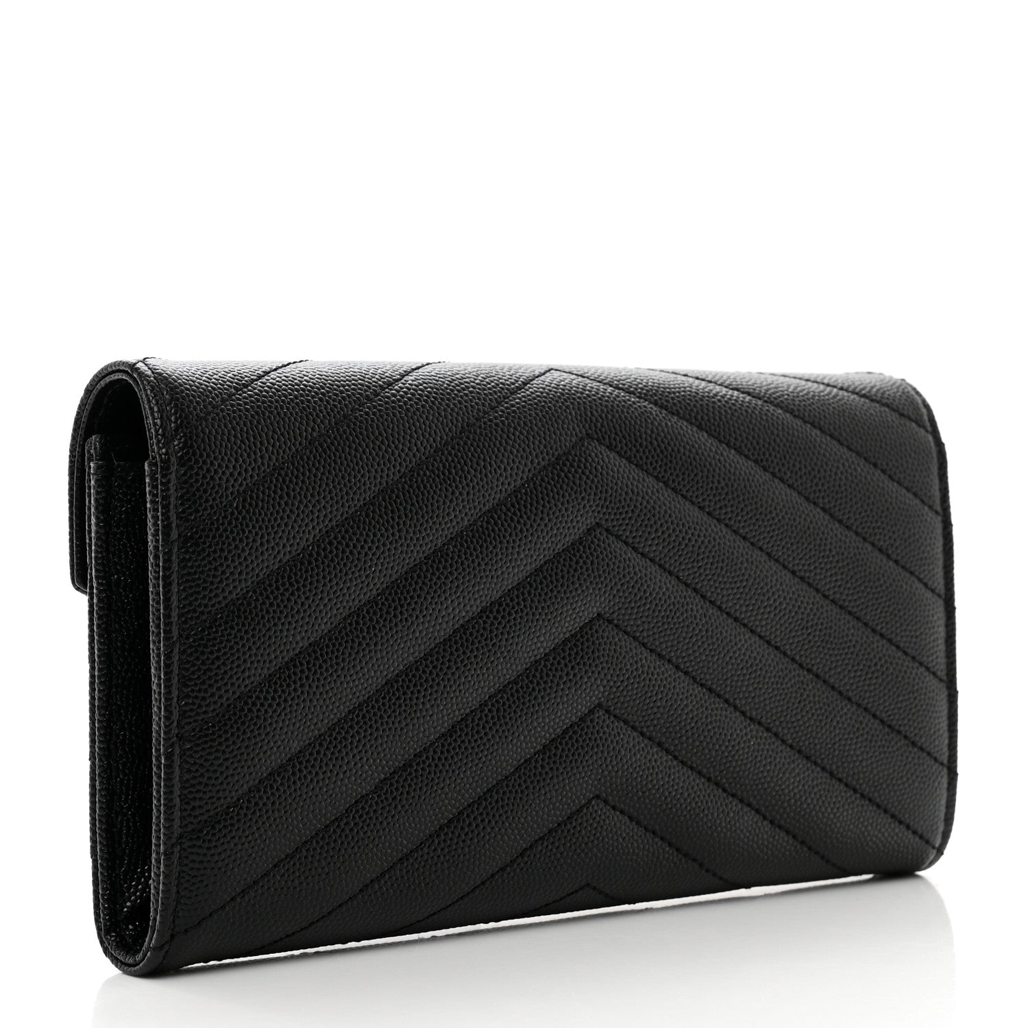 Saint Laurent Grain De Poudre Matelasse Chevron Monogram Flap Wallet Black 3 of 7