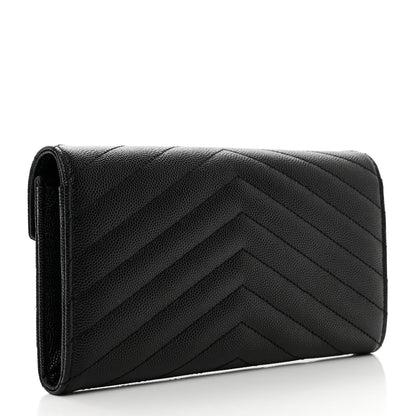 Saint Laurent Grain De Poudre Matelasse Chevron Monogram Flap Wallet Black 3 of 7