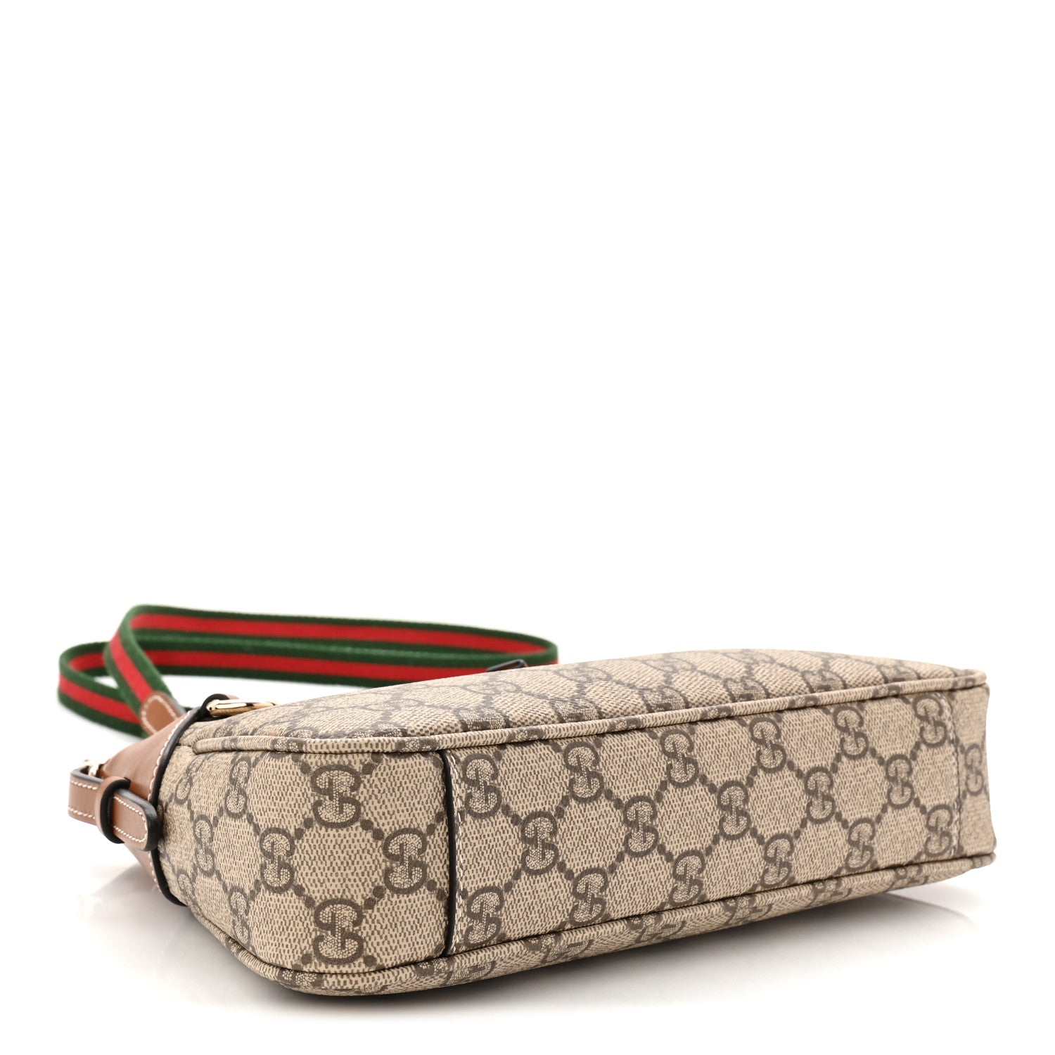 Gucci GG Supreme Monogram Textured Calfskin Small Emblem Shoulder Bag Beige Dark Brown 4 of 11