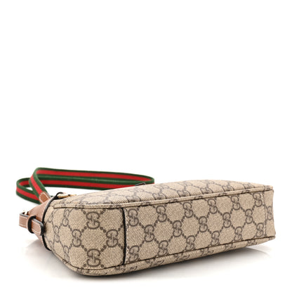 Gucci GG Supreme Monogram Textured Calfskin Small Emblem Shoulder Bag Beige Dark Brown 4 of 11